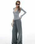 IAMXIAA Cut Out Halter Long Sleeve Shrug Top Ribbed Knit Slim Fit