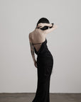 DOINDULGE Draped Halter Tank with Bead Detail and Asymmetric Ruched Cut-Out