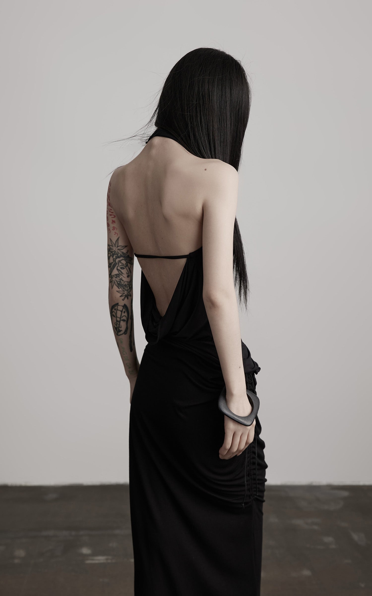 DOINDULGE Draped Halter Tank with Bead Detail and Asymmetric Ruched Cut-Out