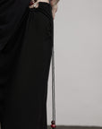 DOINDULGE Beaded Drawstring Draped Maxi Skirt