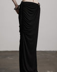 DOINDULGE Beaded Drawstring Draped Maxi Skirt