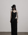 DOINDULGE Draped Halter Tank with Bead Detail and Asymmetric Ruched Cut-Out