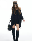 IAMXIAA Off Shoulder Long Sleeve Top with Adjustable Strap