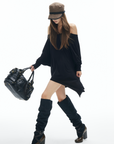 IAMXIAA Off Shoulder Long Sleeve Top with Adjustable Strap