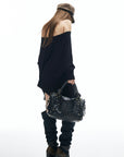 IAMXIAA Off Shoulder Long Sleeve Top with Adjustable Strap