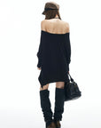 IAMXIAA Off Shoulder Long Sleeve Top with Adjustable Strap