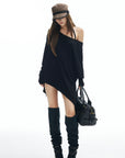 IAMXIAA Off Shoulder Long Sleeve Top with Adjustable Strap