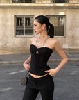 ROVENTE Lace Trim Corset Top and Flared Pants Set