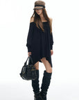 IAMXIAA Off Shoulder Long Sleeve Top with Adjustable Strap