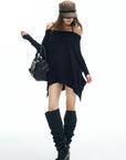 IAMXIAA Off Shoulder Long Sleeve Top with Adjustable Strap