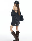 IAMXIAA Striped Off-Shoulder Long Sleeve Top with Back Strap Detail