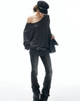 IAMXIAA Striped Off-Shoulder Long Sleeve Top with Back Strap Detail