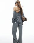 IAMXIAA Asymmetric Strap Slouchy Long Sleeve Top Casual Streetwear Pocket Tee