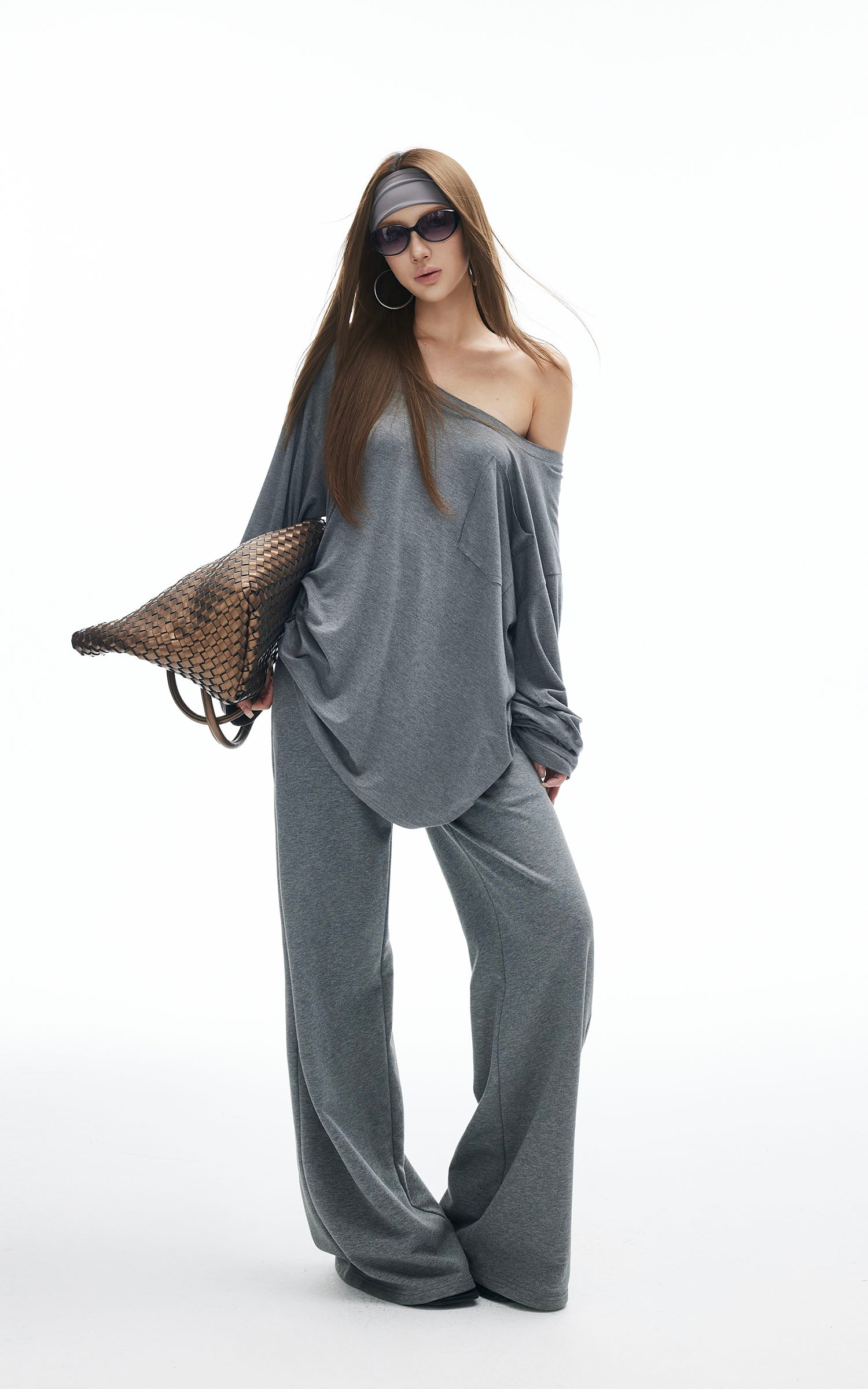 IAMXIAA Star Patch Wide Leg Sweatpants Drawstring Waist Lounge Pants