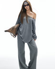 IAMXIAA Asymmetric Strap Slouchy Long Sleeve Top Casual Streetwear Pocket Tee