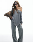 IAMXIAA Asymmetric Strap Slouchy Long Sleeve Top Casual Streetwear Pocket Tee