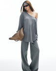 IAMXIAA Star Patch Wide Leg Sweatpants Drawstring Waist Lounge Pants