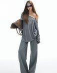 IAMXIAA Asymmetric Strap Slouchy Long Sleeve Top Casual Streetwear Pocket Tee