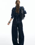 IAMXIAA Plaid Long Sleeve Shirt with Button Down Front and Tie Back Detail