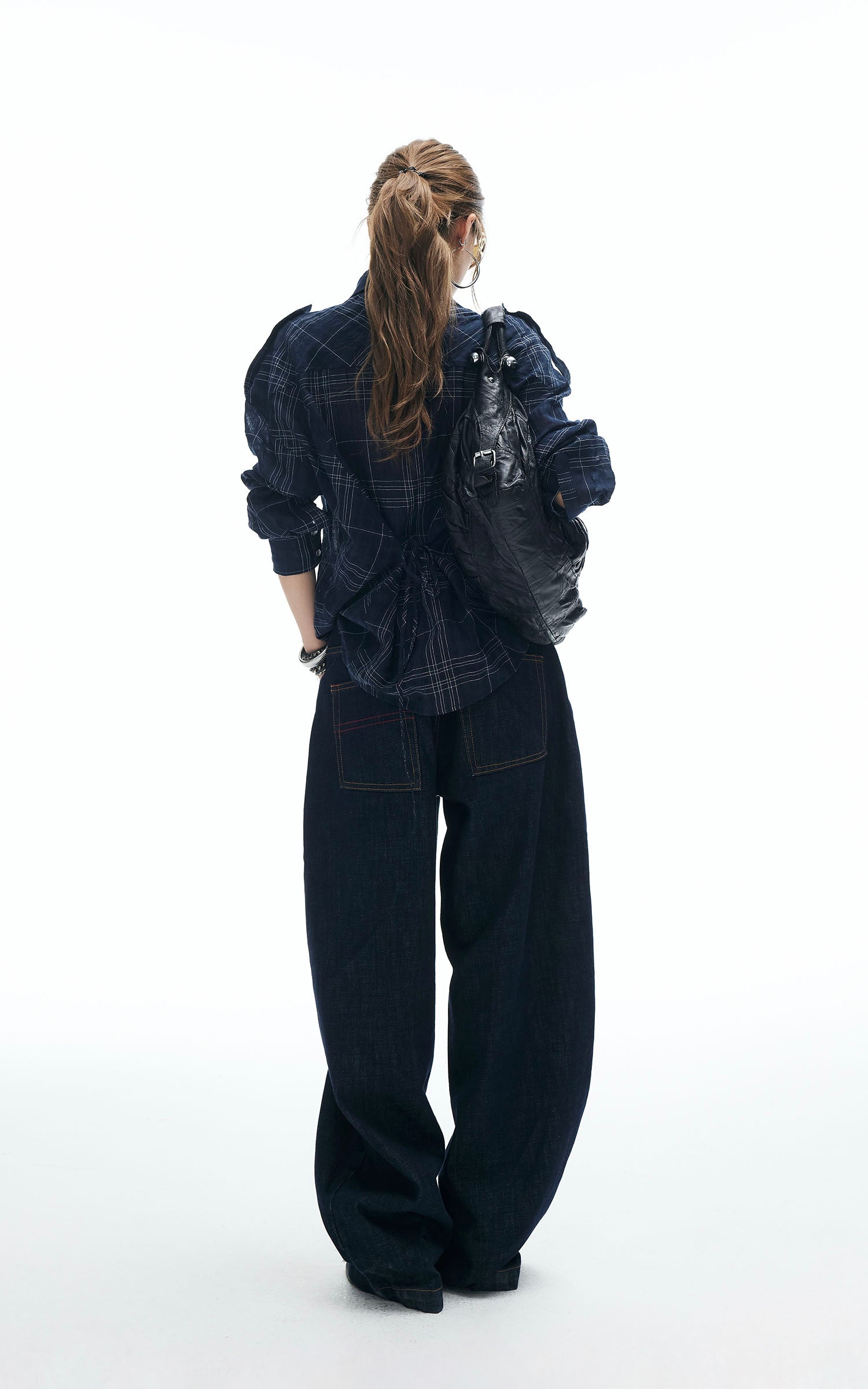 IAMXIAA Wide Leg Denim Jeans High Rise Button Fly Dark Wash Streetwear Style