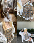 Robe évasée à carreaux avec ourlet en dentelle superposée