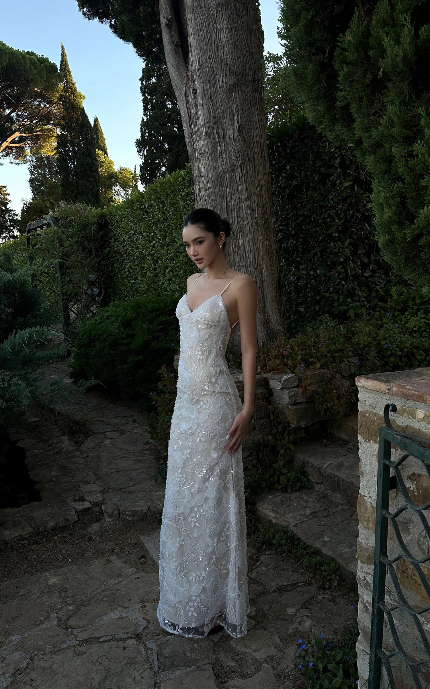 ROVENTE Embellished Lace Maxi Dress with Sequin Detail and Open Back PINKPARKS ROVENTE Embellished Lace Maxi Dress with Sequin Detail and Open Back PINKPARKS