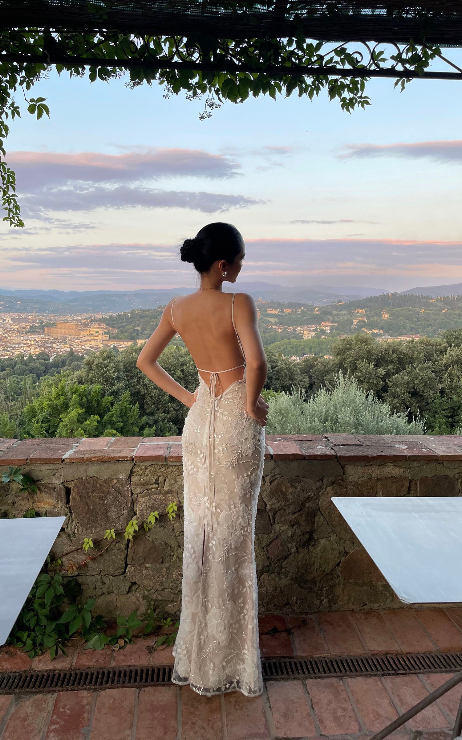 ROVENTE Embellished Lace Maxi Dress with Sequin Detail and Open Back