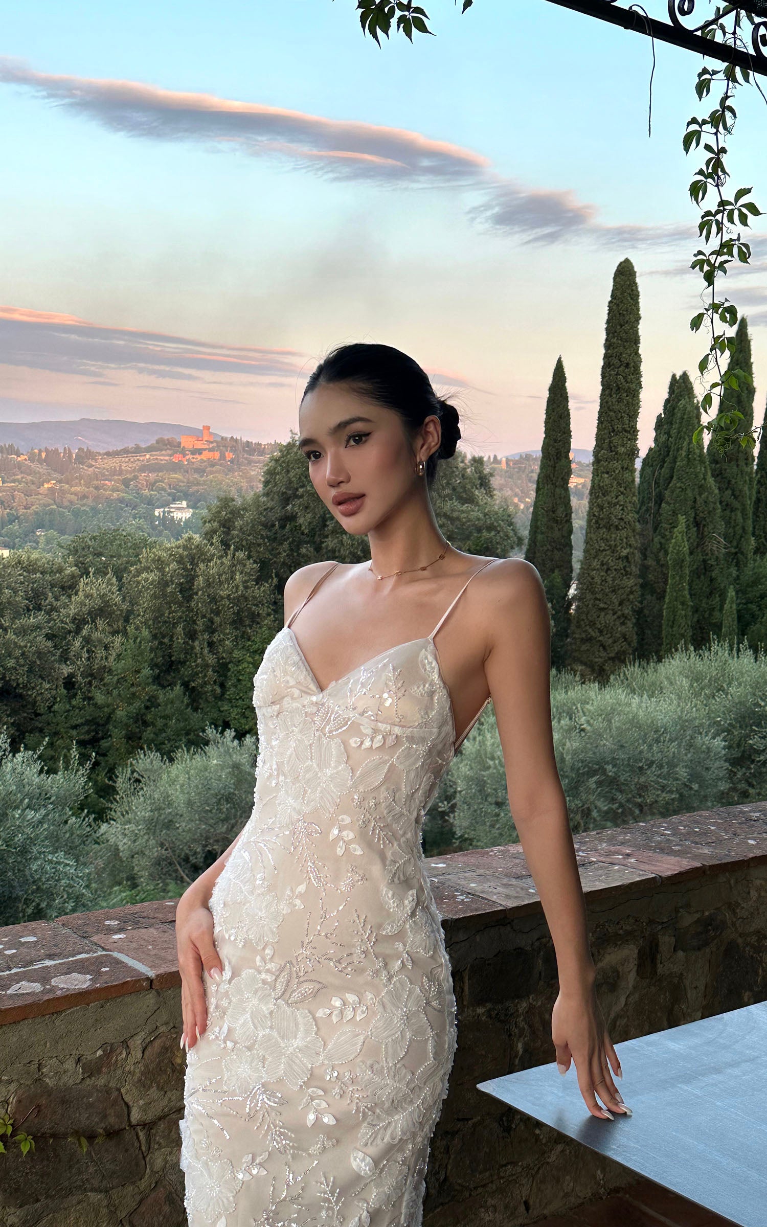 ROVENTE Embellished Lace Maxi Dress with Sequin Detail and Open Back