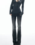 IAMXIAA Tie Detail Long Sleeve Top Slim Fit Scoop Neck Tee