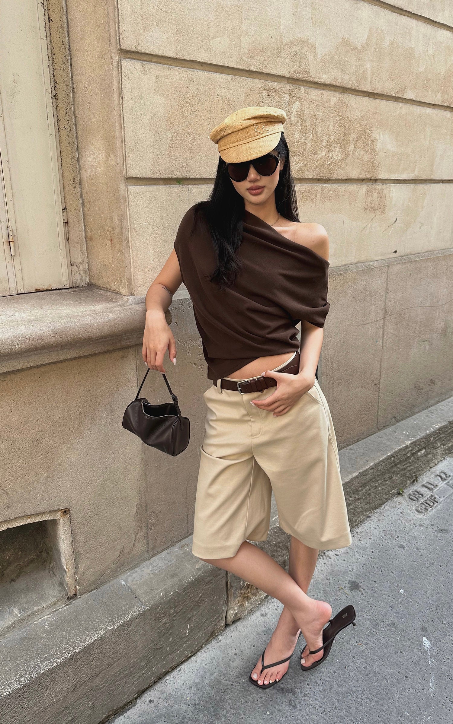 ROVENTE One-Shoulder Draped Fitted Tee