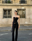 ROVENTE Lace Trim Corset Top and Flared Pants Set