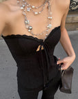 ROVENTE Ensemble corset à dentelle et pantalon évasé