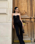 ROVENTE Lace Trim Corset Top and Flared Pants Set