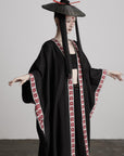 DOINDULGE Embroidered Long Kimono Coat with Flowing Silhouette and Contrast Details