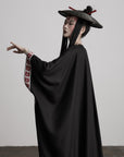 DOINDULGE Embroidered Long Kimono Coat with Flowing Silhouette and Contrast Details