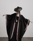 DOINDULGE Embroidered Long Kimono Coat with Flowing Silhouette and Contrast Details