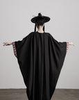 DOINDULGE Embroidered Long Kimono Coat with Flowing Silhouette and Contrast Details