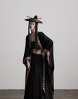 DOINDULGE Embroidered Long Kimono Coat with Flowing Silhouette and Contrast Details