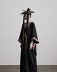 DOINDULGE Embroidered Long Kimono Coat with Flowing Silhouette and Contrast Details