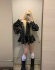 Robe corset à carreaux avec manches bouffantes et taille cintrée