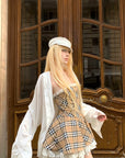 Robe évasée à carreaux avec ourlet en dentelle superposée