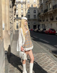 Robe évasée à carreaux avec ourlet en dentelle superposée