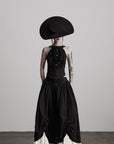 DOINDULGE Distressed Textured Halter Top with Sculptural Button Detail
