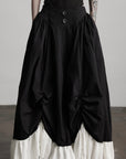 DOINDULGE Layered Contrast Hem Skirt with Gathered Draping and Buttoned High Waist