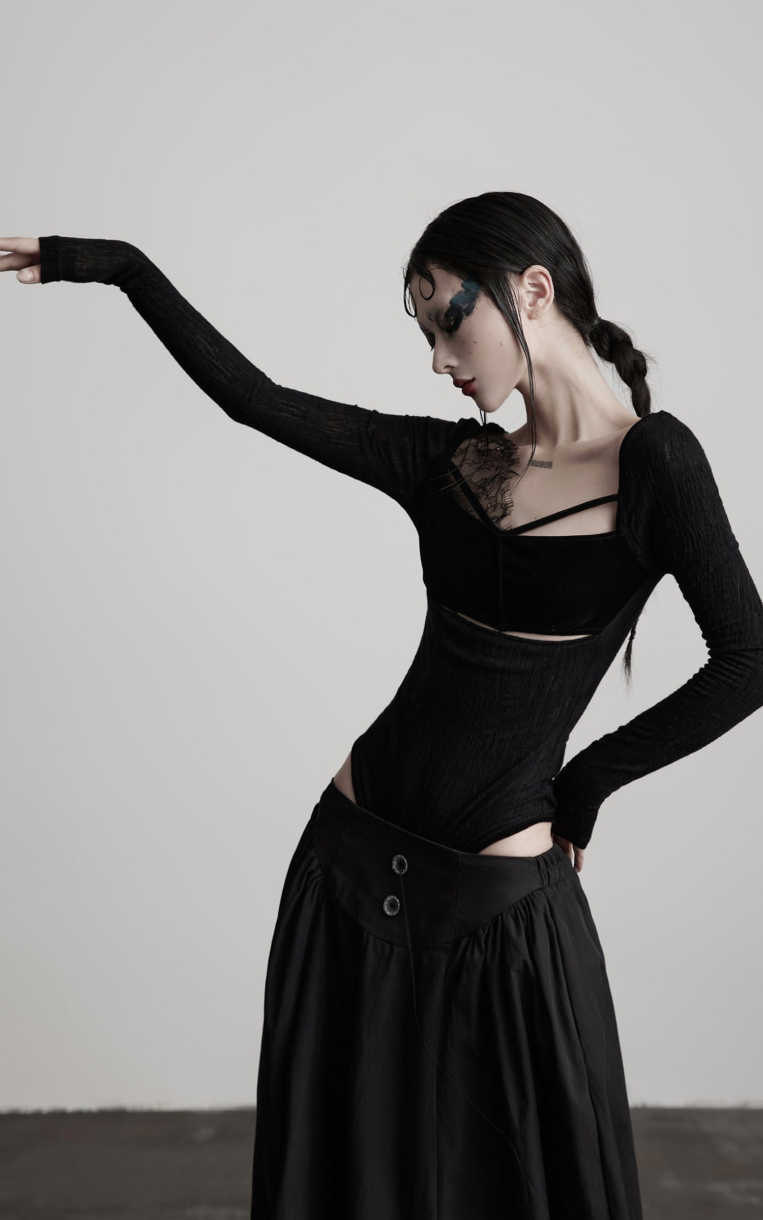 DOINDULGE Cutout Lace Detail Long Sleeve Top