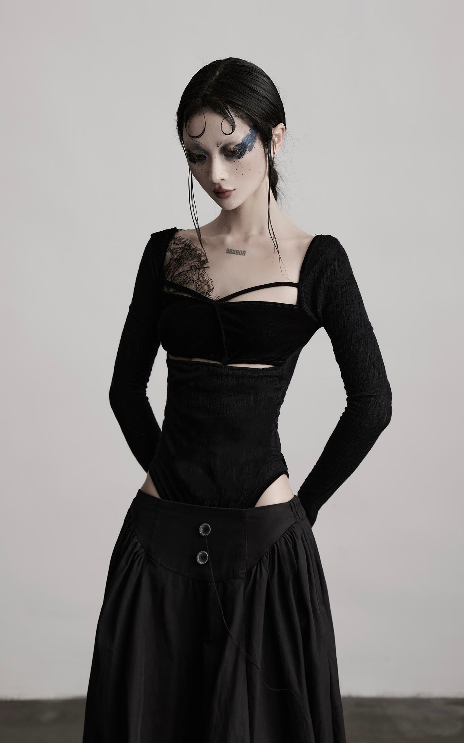 DOINDULGE Cutout Lace Detail Long Sleeve Top