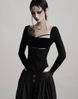 DOINDULGE Cutout Lace Detail Long Sleeve Top