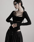 DOINDULGE Cutout Lace Detail Long Sleeve Top