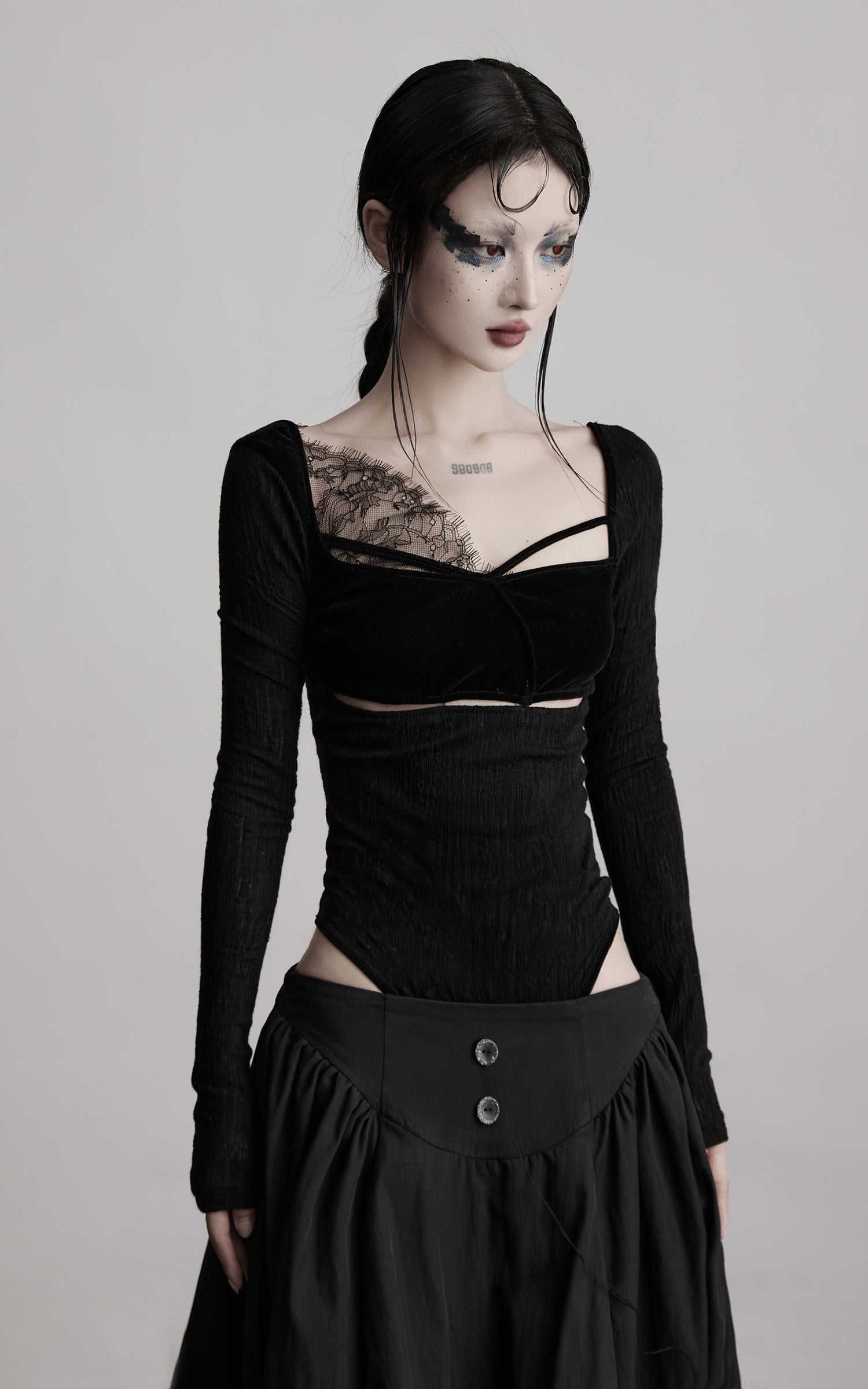 DOINDULGE Cutout Lace Detail Long Sleeve Top