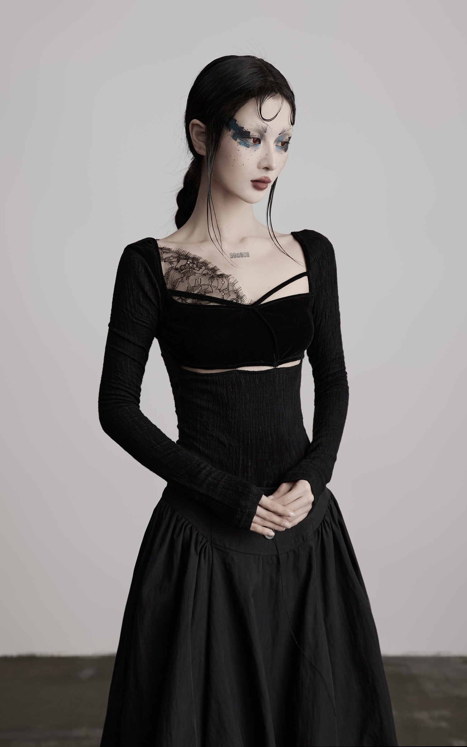 DOINDULGE Cutout Lace Detail Long Sleeve Top